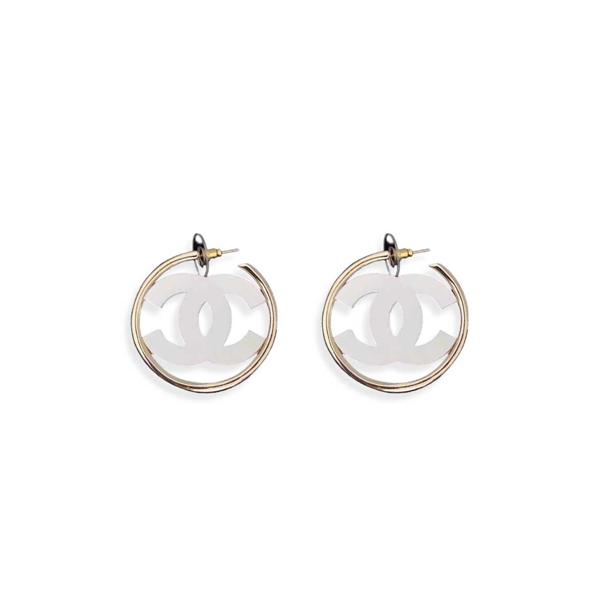 CHANEL DOUBLE C ACRYLIC LARGE HOOP EARRINGS 
